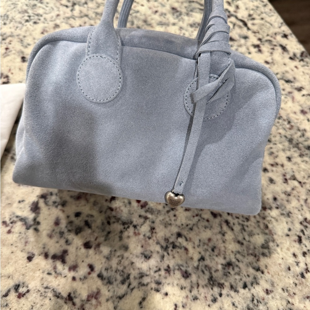Marge Sherwood Soft Bowler Bag in Icy Blue Suede